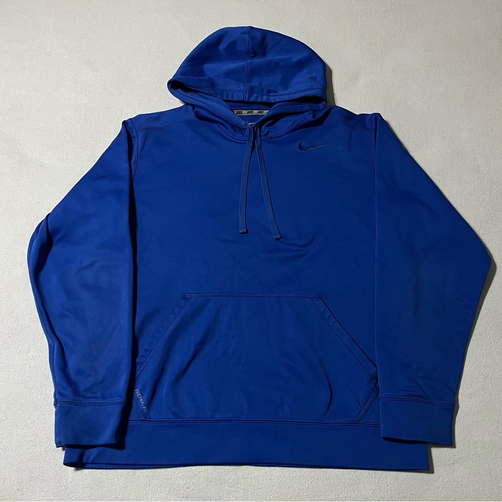 Nike Mens Large Dri Fit Therma Training Hoodie Fleece Lined Blue *No Holes